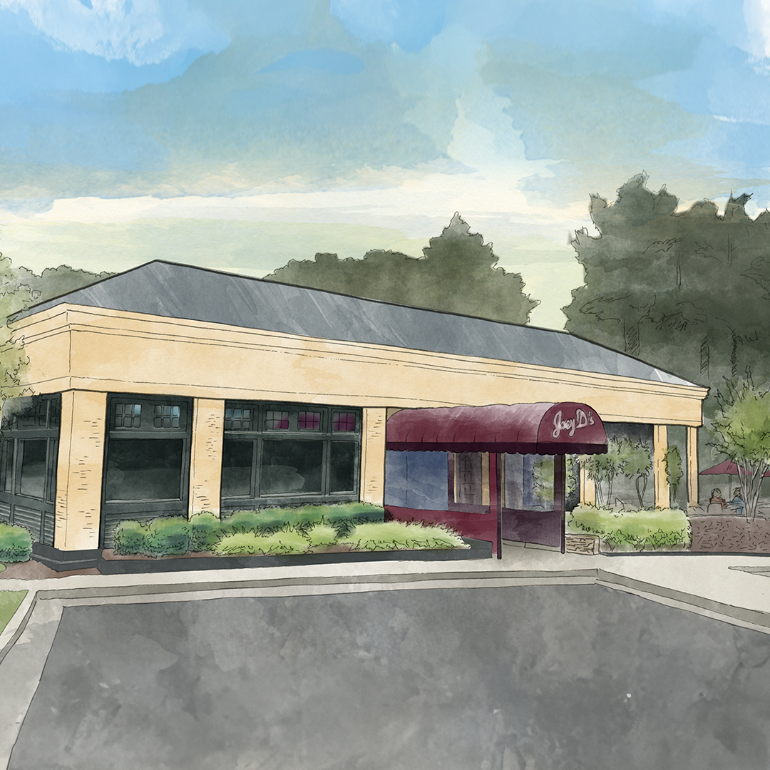 Illustration of the entrance at Joey D's Oak Room